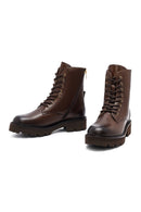 Woman Brown Zippered Leather Postal Boots | Derimod