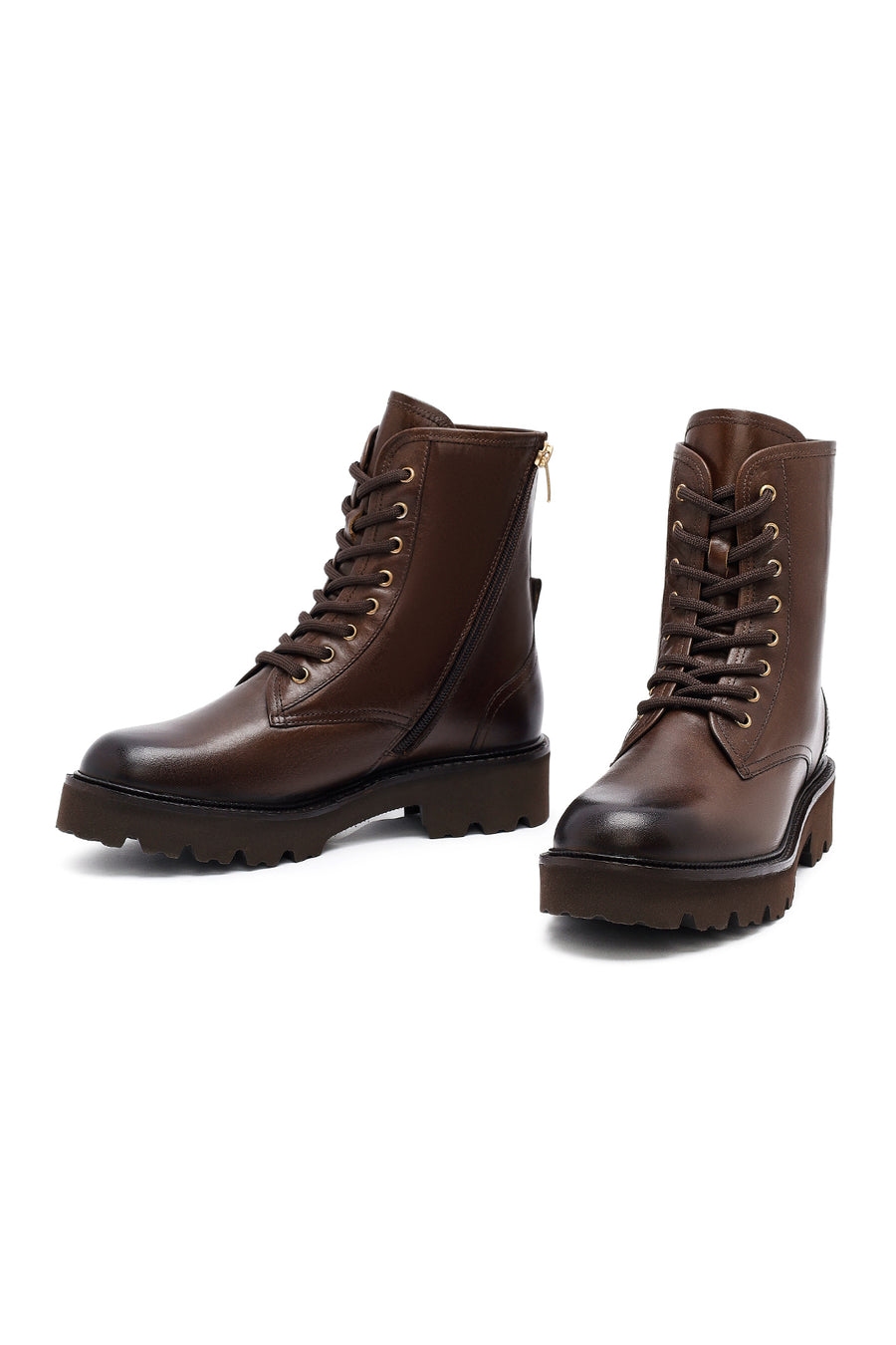 Woman Brown Zippered Leather Postal Boots