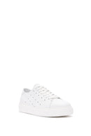 Men's White Lace-up Thick-Sole Leather Sneaker | Derimod