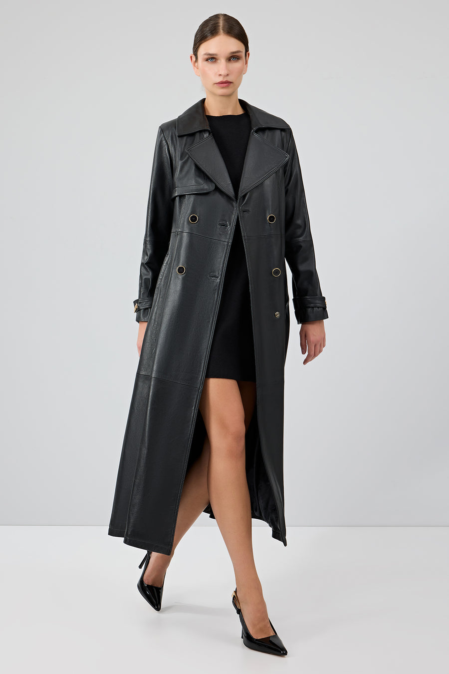 Jenny -X Women's Black Belt Detailed Leather Trench Coat 24WGE52631M | Derimod