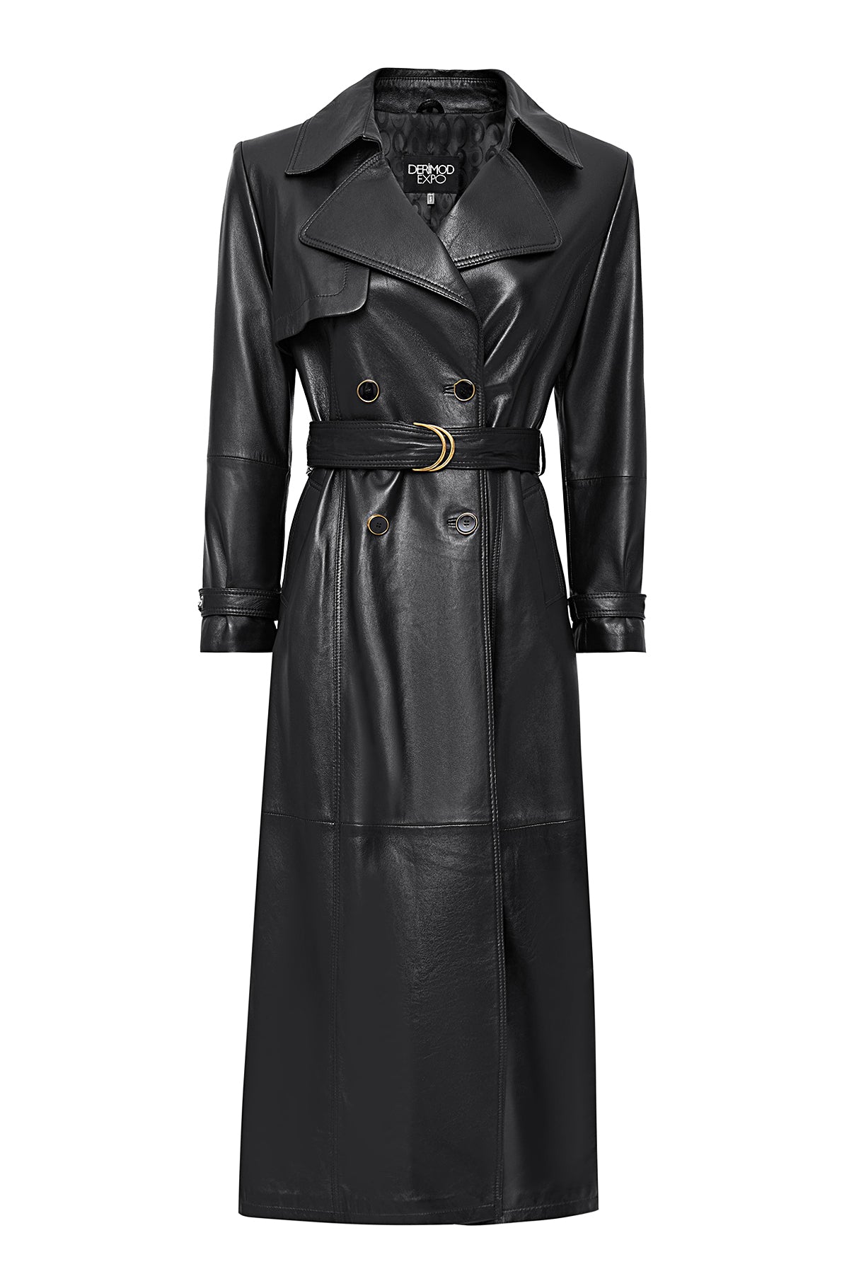 Jenny -X Women's Black Belt Detailed Leather Trench Coat 24WGE52631M | Derimod