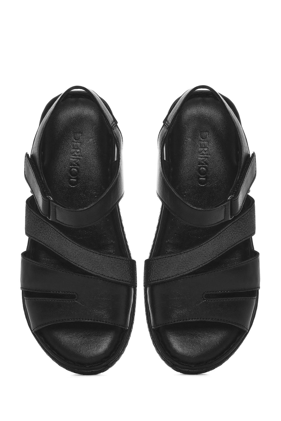 Women's Black Ankle Strap Chunky Sole Leather Comfort Sandals
