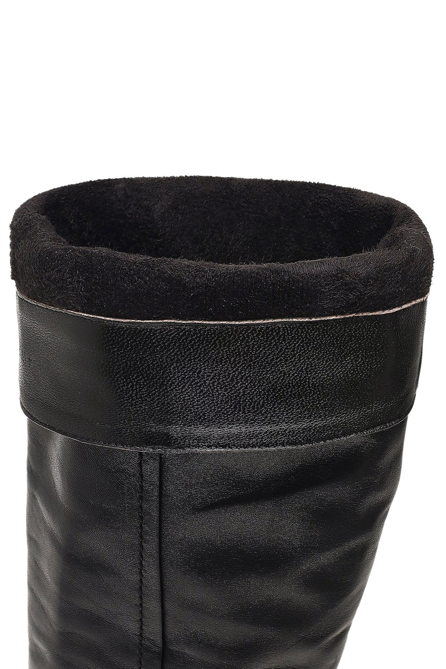 Woman Black Zip Closure Chunky Heeled Leather Boots