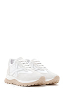 Women's White Suede Detailed Leather Sneaker | Derimod