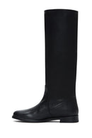 Women's Black Leather Flat Boots | Derimod