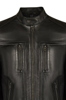 Calvin Male Black Mandarin Collar Leather Jacket | Derimod