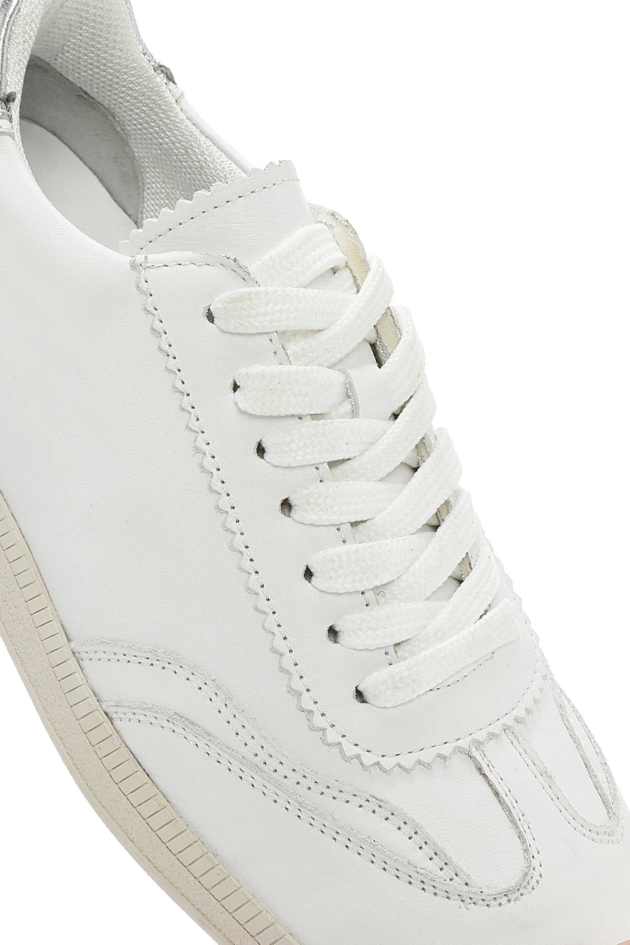 Women's White Lace-Up Leather Sneaker