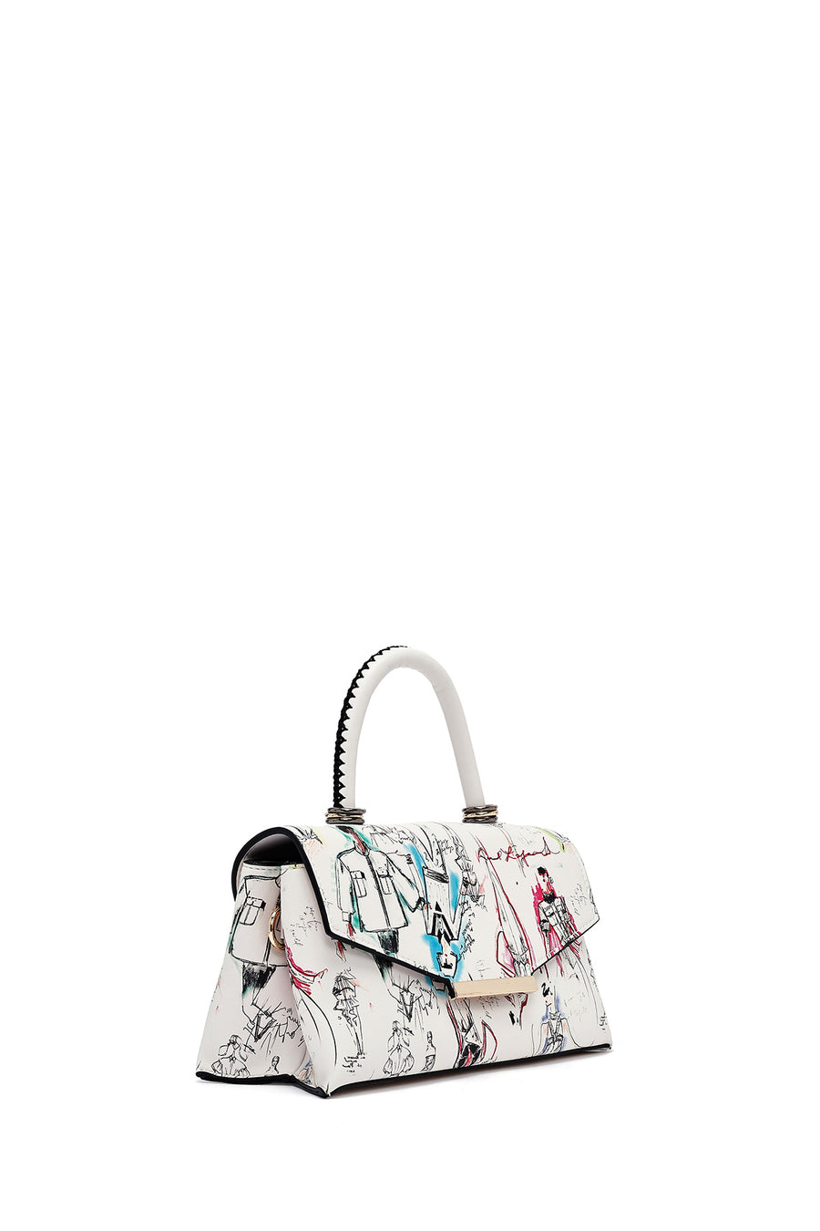 Woman Cream Long Strap Printed Handbag