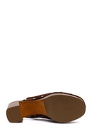 Woman Brown Ankle-Buckle Platform High Thick-Heeled Suede Sandal | Derimod