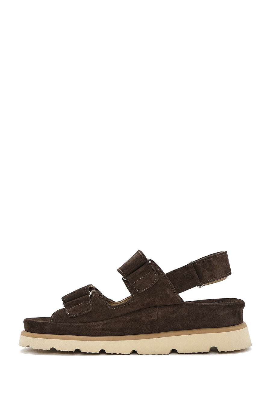 Women's Brown Double Strap Suede Leather Sandals