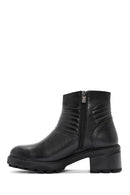 Women's Black Zippered Thick Heeled Leather Boots | Derimod