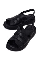 Woman Black Strappy Thick-Soled Leather Comfort Sandal | Derimod