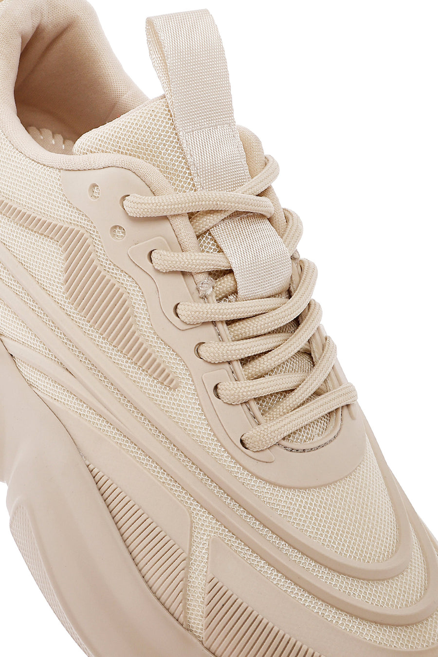 Women's Beige Lace-Up Chunky Sole Sneakers