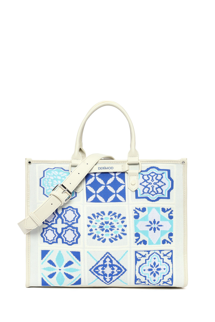 Woman Blue Long Strap Patterned Fabric Shoulder Bag 26SBD24316F | Derimod