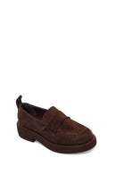 Woman Dark Mink Suede Masculine Loafer | Derimod