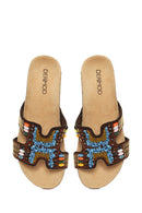 Woman Brown Embellished Wedge-heel Slippers | Derimod