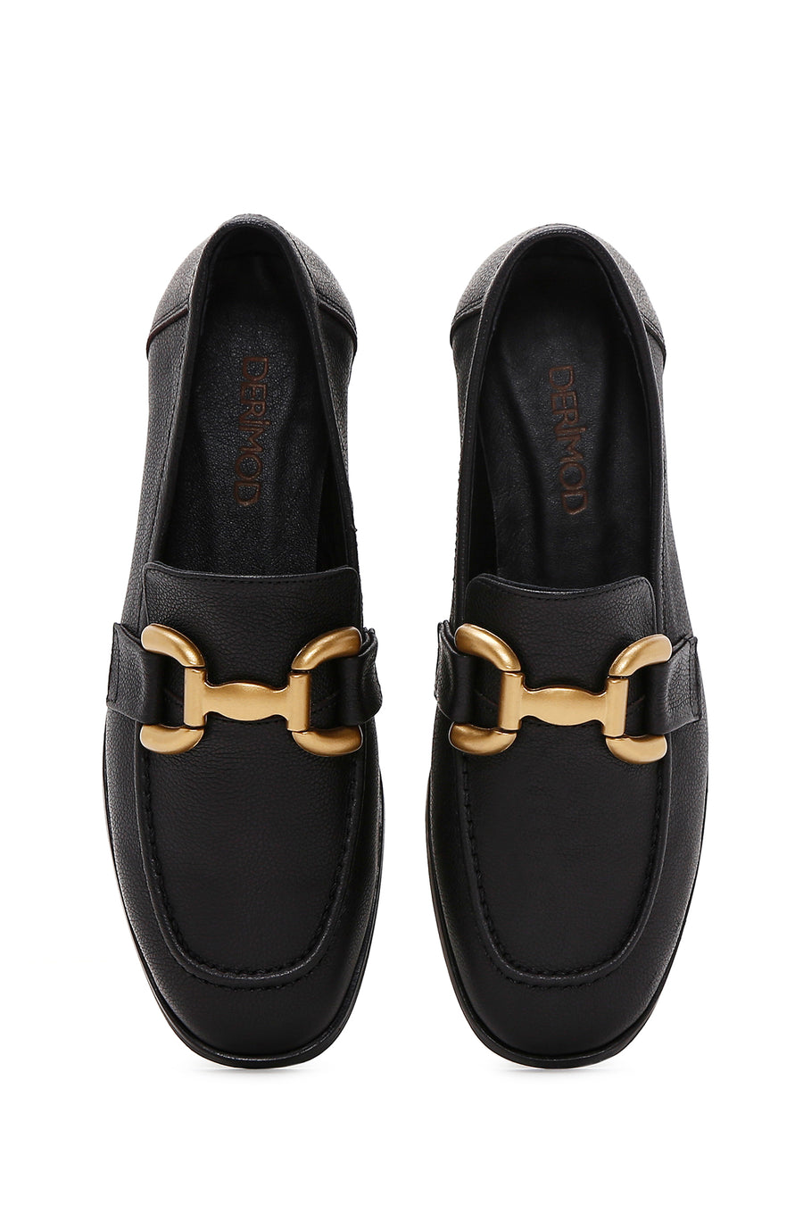 Kadın Siyah Aksesuar Detaylı Deri Maskülen Loafer