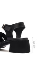 Women's Black Ankle Buckle Low Heeled Leather Sandals | Derimod