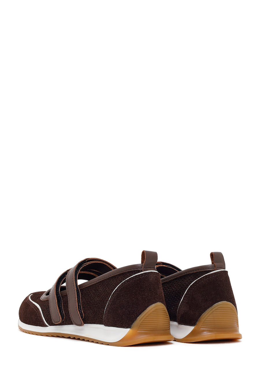 Women's Brown Strapped Suede Leather Ballet Flats