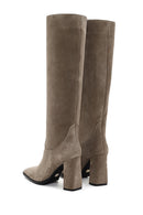 Women's Beige Suede Leather Heeled Boots | Derimod