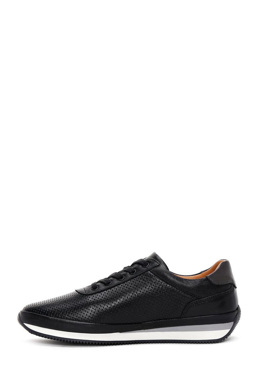 Men's Black Leather Printed Sneaker