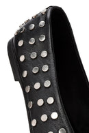 Women's Black Stone Detailed Leather Ballerinas | Derimod