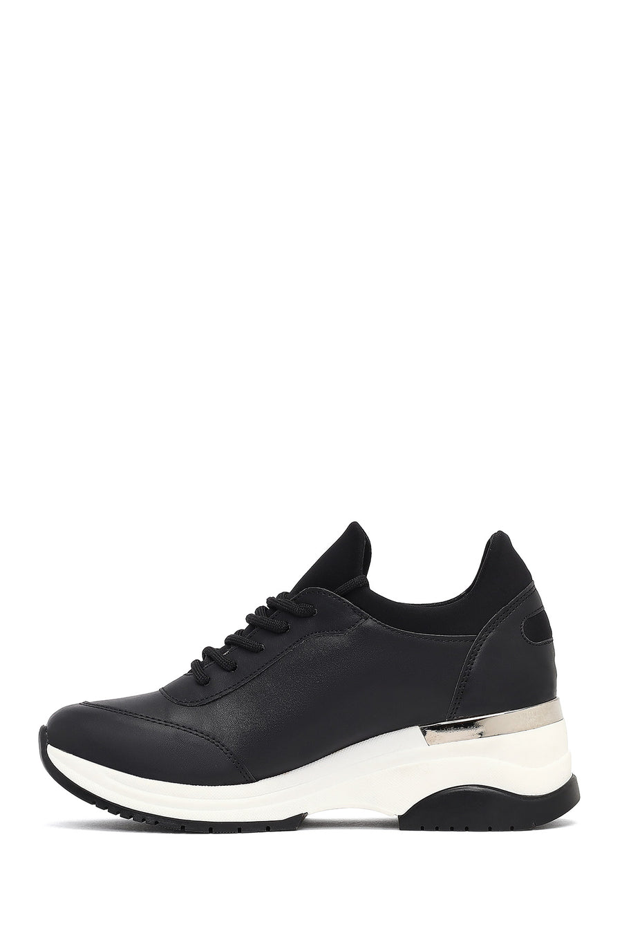 Kadın Siyah Bağcıklı Dolgu Topuklu Sneaker