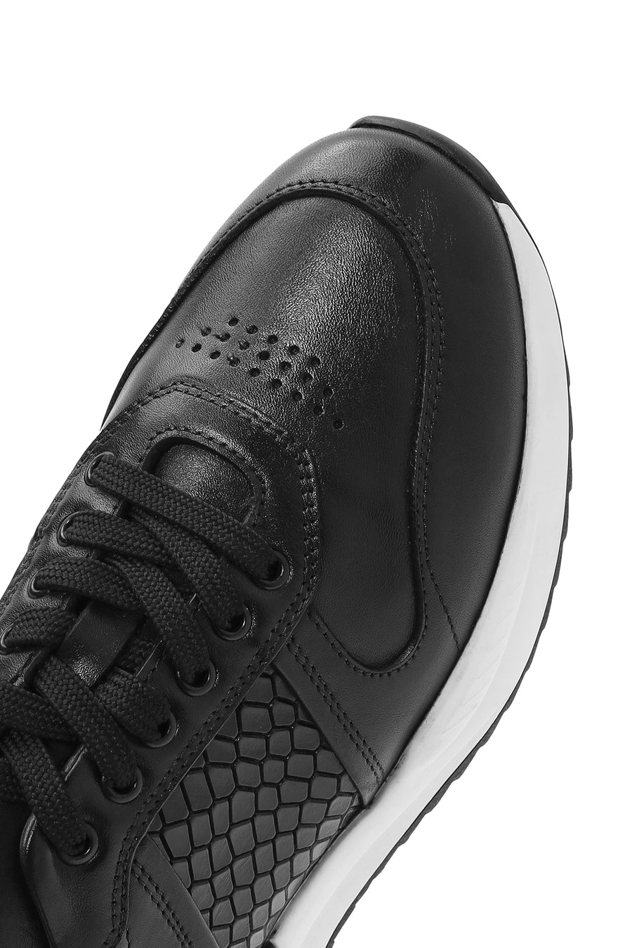 Erkek Siyah Bağcıklı Deri Casual Sneaker