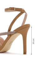 Women's Beige Stone Ankle Strap Thin Heel Sandals | Derimod