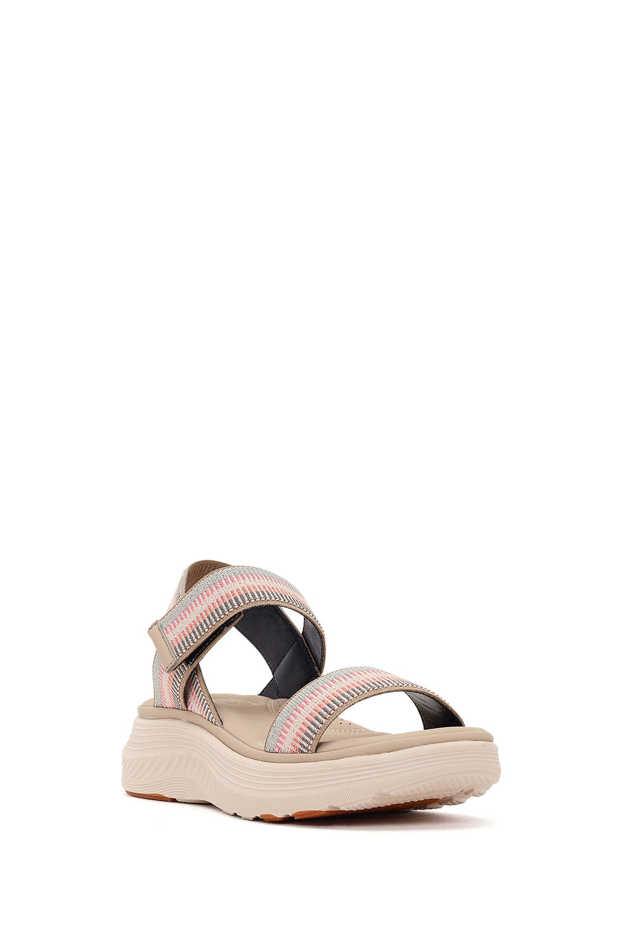 Women's Beige Strapped Thick-Soled Fabric Comfort Sandals