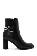 Women's Black Accessory Detailed Zippered Thick Heeled Boots | Derimod