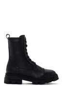 Women's Black Zippered Leather Boots | Derimod