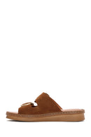 Women's Brown Buckle Suede Leather Slippers | Derimod