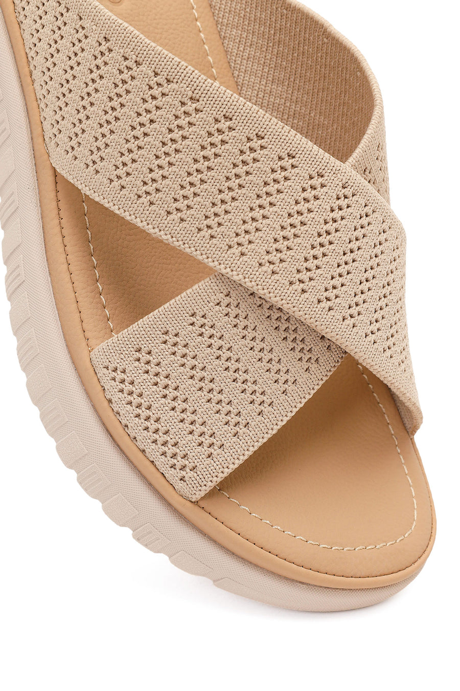 Women's Beige Thick-Soled Fabric Comfort Slippers