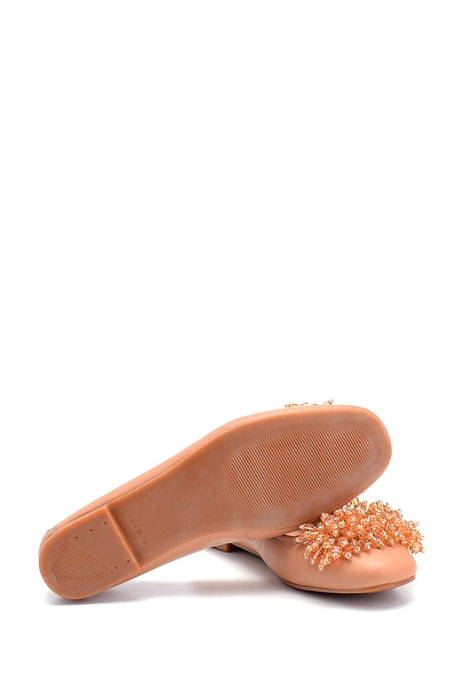 Women's Leather Bead Detailed Ballerinas