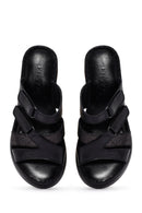 Women's Black Thick Soled Leather Comfort Slippers | Derimod