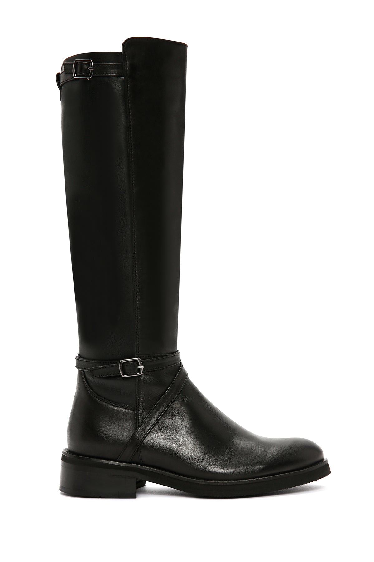 Women's Black Buckle Zippered Leather Boots 23WFD281918 | Derimod