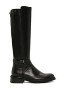 Women's Black Buckle Zippered Leather Boots | Derimod