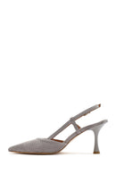 Women's Grey Slingback Suede Leather Thin Heeled Shoes | Derimod