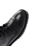 Women's Black Lace-Up Zipper Detailed Leather Combat Boots | Derimod