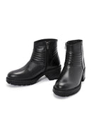 Women's Black Zippered Thick Heeled Leather Boots | Derimod