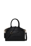 Woman Black Long-Strap Croc-Pattern Classic Shoulder Bag | Derimod