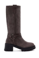 Women's Mink Short Heeled Suede Leather Boots | Derimod