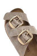 Women's Mink Buckled Suede Leather Slippers | Derimod