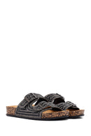 Women's Black Double Buckled Stoned Slippers | Derimod
