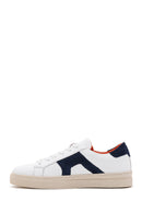 Men's White Navy Blue Suede Detailed Leather Sneaker | Derimod