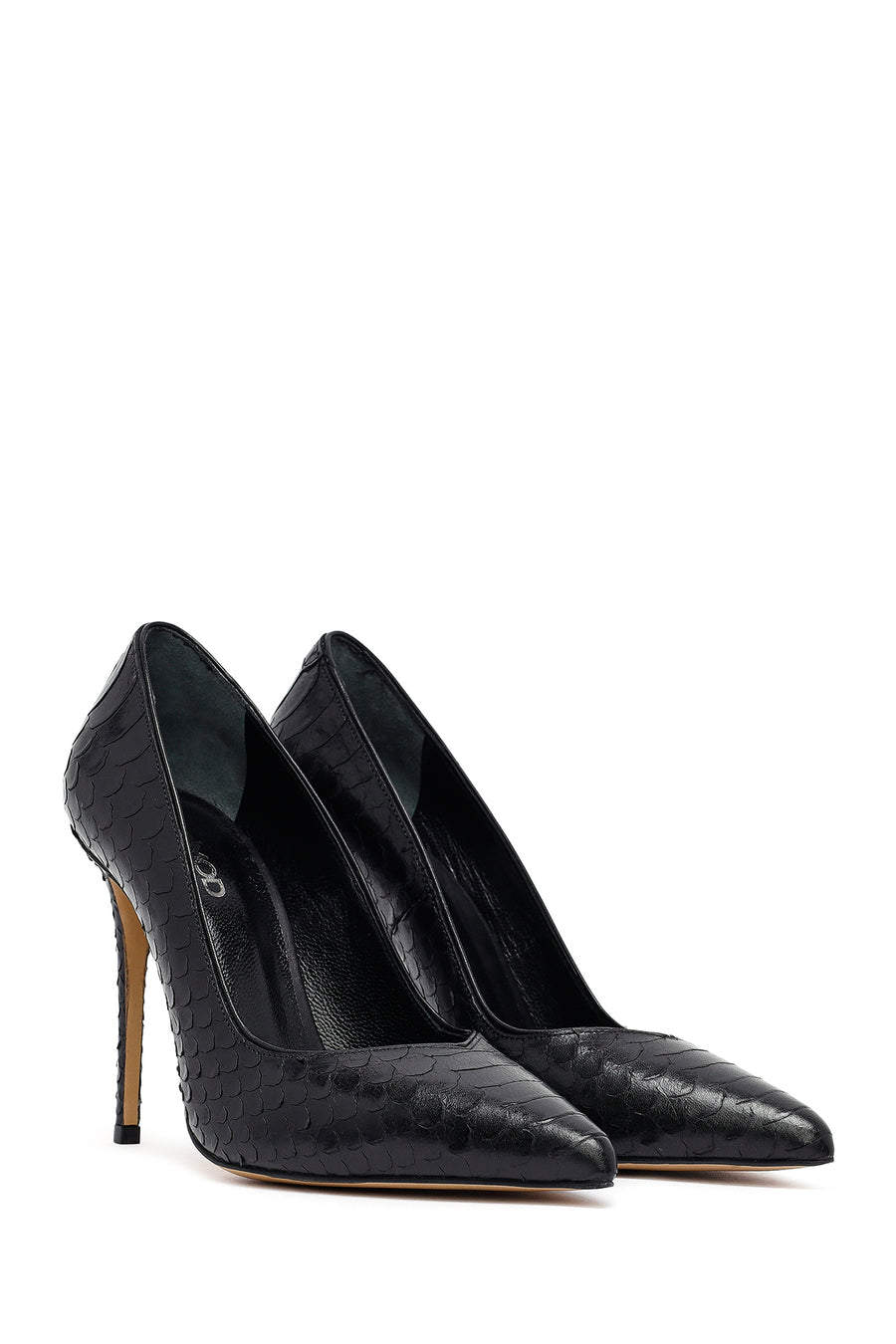 Women's Black Patterned High Thin Heel Leather Stiletto