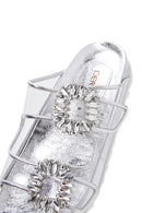 Women's Silver Leather Stone Transparent Slippers | Derimod