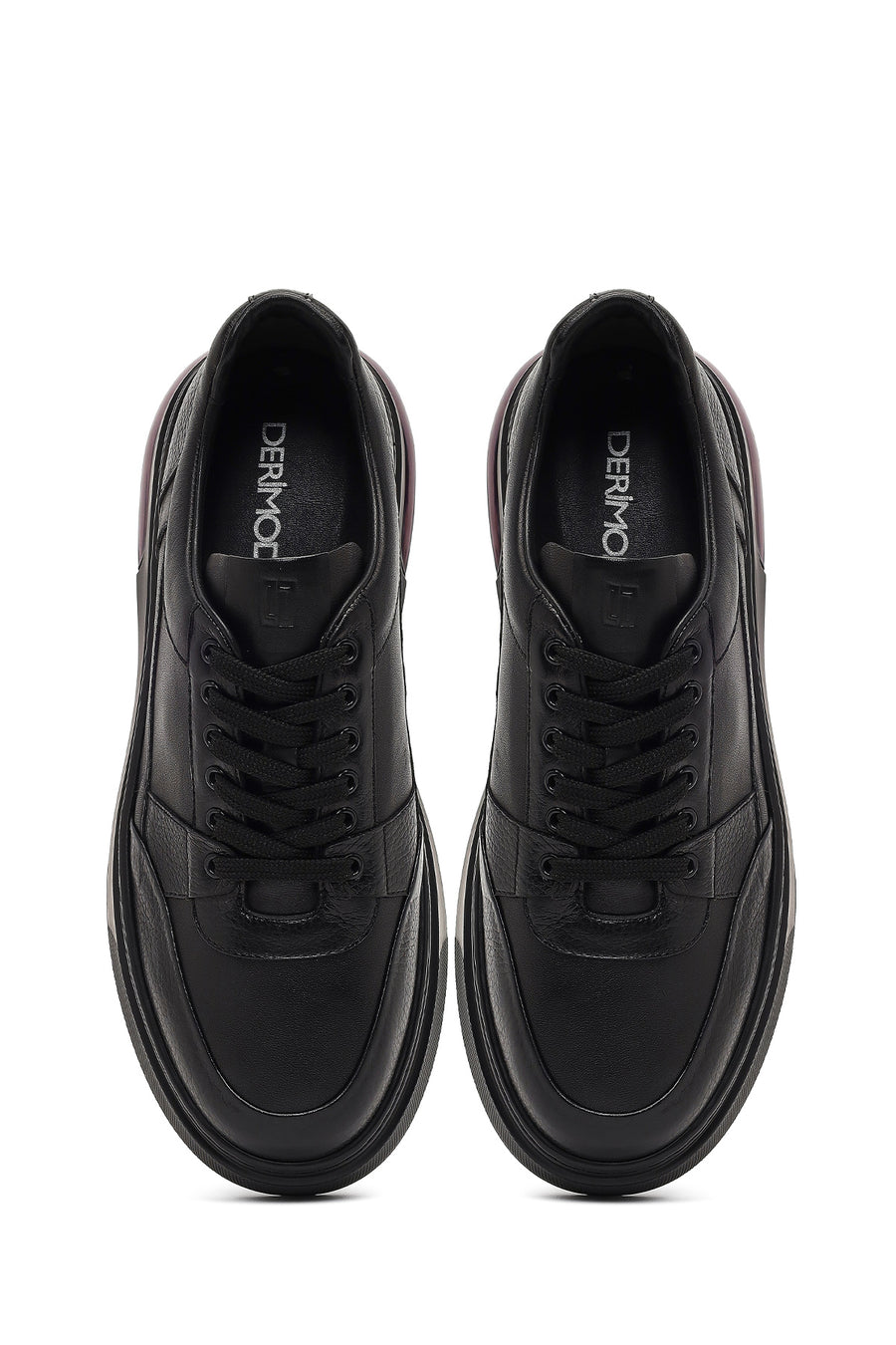 Men's Black Lace-Up Thick-Soled Leather Sneaker