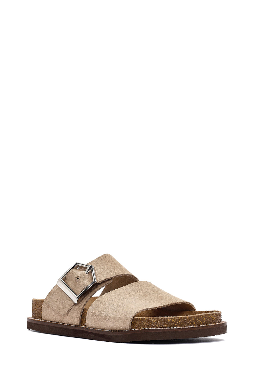 Women's Beige Buckle Suede Leather Slippers